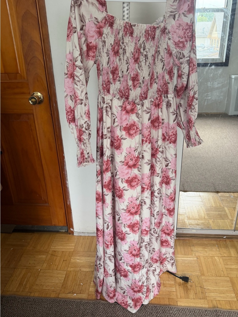 SHEIN Cream Maxi Dress with Pink Floral Print